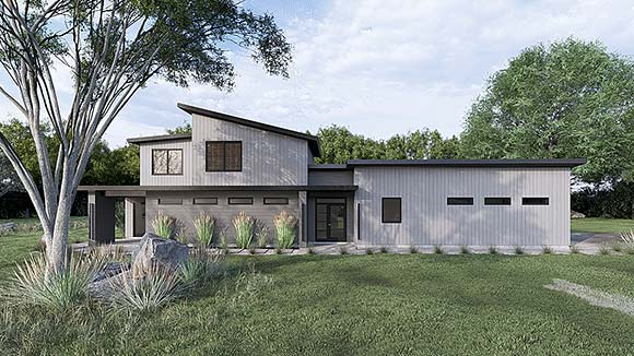 Contemporary, Modern House Plan 100431 with 3 Beds, 3 Baths, 2 Car Garage Elevation