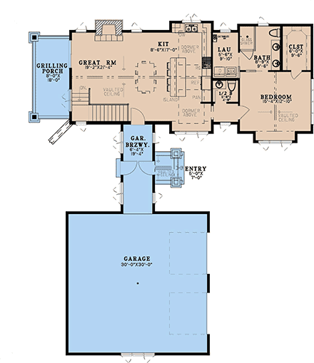 Craftsman, Ranch House Plan 100434 with 1 Beds, 2 Baths, 2 Car Garage First Level Plan