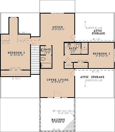 Cabin, Cottage House Plan 100435 with 3 Beds, 4 Baths Second Level Plan