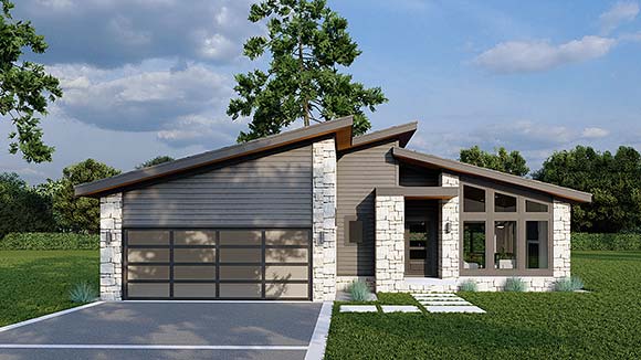 Contemporary, Modern House Plan 100438 with 3 Beds, 2 Baths, 1 Car Garage Elevation