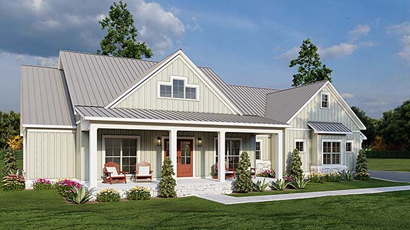 Country, Farmhouse, Traditional House Plan 100439 with 4 Beds, 3 Baths, 2 Car Garage Elevation