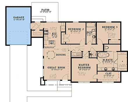 Contemporary, Modern House Plan 100442 with 3 Beds, 2 Baths, 1 Car Garage First Level Plan