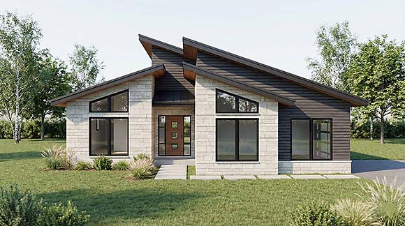 Contemporary, Modern House Plan 100443 with 3 Beds, 2 Baths, 2 Car Garage Elevation