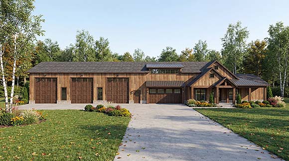 Barndominium, Contemporary, Craftsman, Farmhouse House Plan 100447 with 4 Beds, 4 Baths, 5 Car Garage Elevation