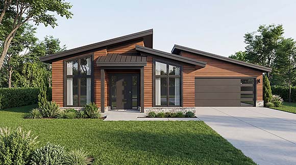 Contemporary, Modern, Ranch House Plan 100448 with 3 Beds, 3 Baths, 2 Car Garage Elevation