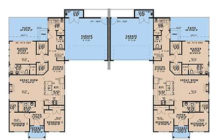 Contemporary, Modern Multi-Family Plan 100450 with 6 Beds, 6 Baths, 4 Car Garage First Level Plan