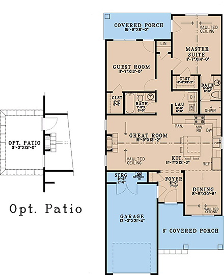 Cottage, Craftsman House Plan 100452 with 2 Beds, 2 Baths, 1 Car Garage First Level Plan