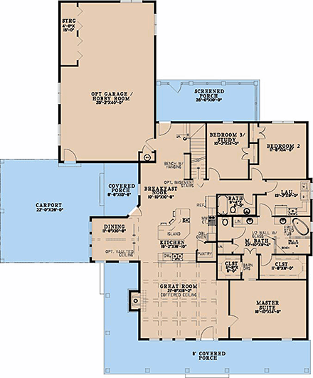 Contemporary, Country, Farmhouse House Plan 100454 with 3 Beds, 2 Baths, 2 Car Garage First Level Plan