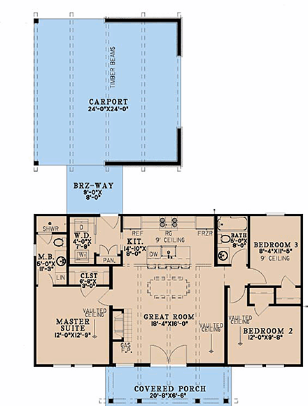 Cabin, Coastal, Country, Modern House Plan 100455 with 3 Beds, 2 Baths, 2 Car Garage First Level Plan