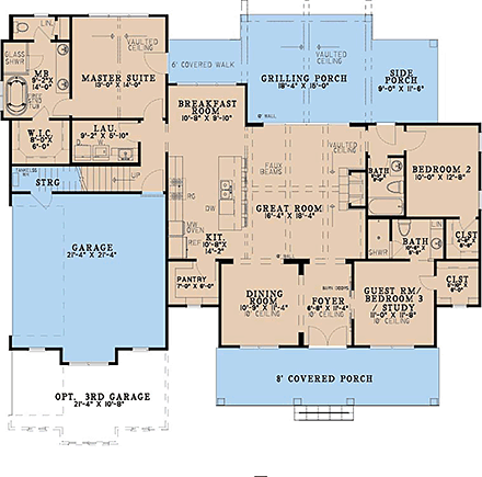 Country, Craftsman, Farmhouse House Plan 100456 with 3 Beds, 3 Baths, 3 Car Garage First Level Plan