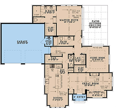 Bungalow, Cottage House Plan 100457 with 2 Beds, 3 Baths, 2 Car Garage First Level Plan