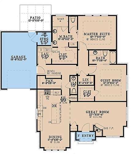 Bungalow, Cottage, French Country House Plan 100458 with 2 Beds, 3 Baths, 2 Car Garage First Level Plan