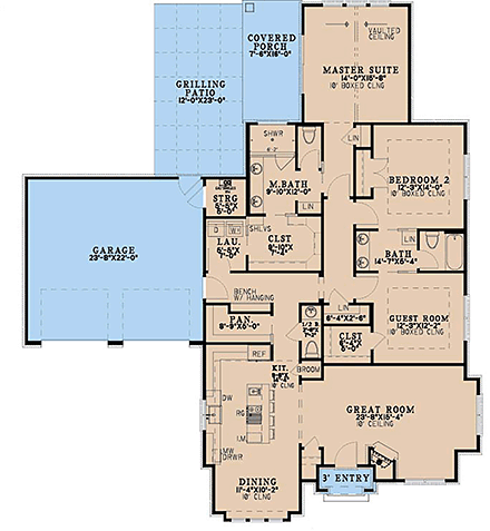 Bungalow, Cottage, European House Plan 100459 with 3 Beds, 3 Baths, 2 Car Garage First Level Plan