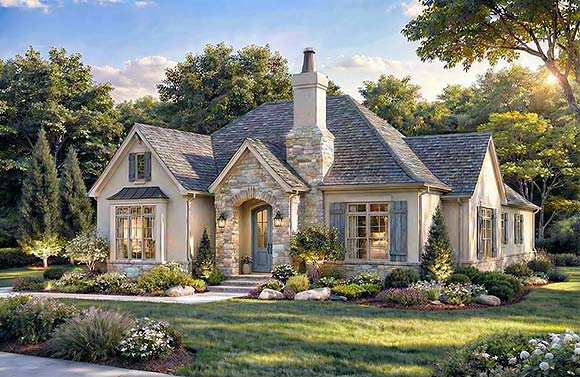 Bungalow, Cottage, European House Plan 100459 with 3 Beds, 3 Baths, 2 Car Garage Elevation