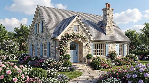 Bungalow, Cottage, European House Plan 100460 with 3 Beds, 4 Baths, 2 Car Garage Elevation