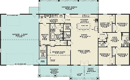 Barndominium, Contemporary, Craftsman, Farmhouse House Plan 100465 with 5 Beds, 3 Baths, 2 Car Garage First Level Plan