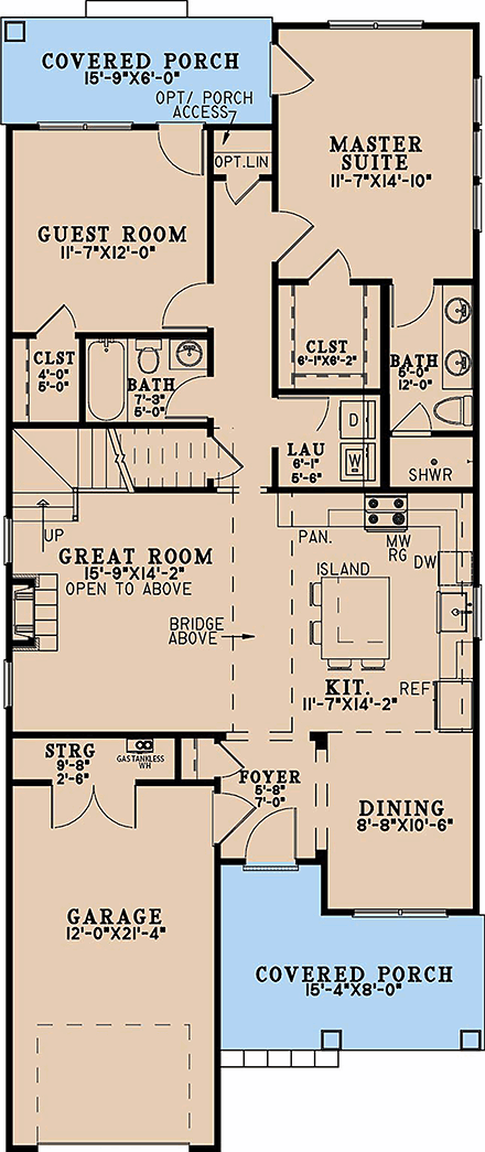 Contemporary, Country, Farmhouse House Plan 100466 with 3 Beds, 3 Baths, 1 Car Garage First Level Plan