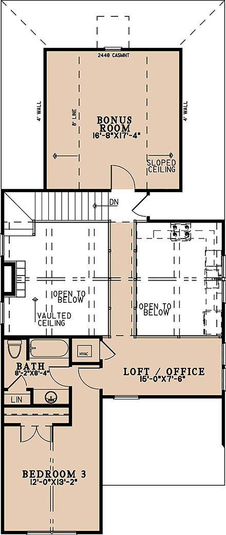 Contemporary, Country, Farmhouse House Plan 100466 with 3 Beds, 3 Baths, 1 Car Garage Second Level Plan