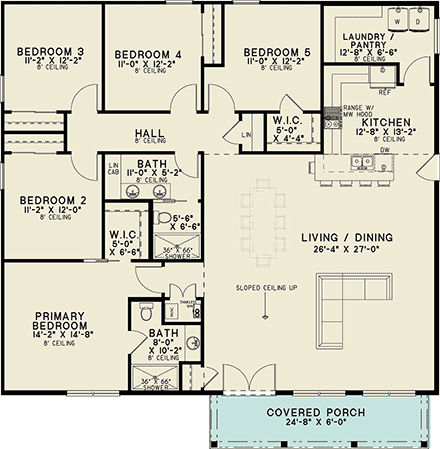 Cabin, Contemporary, Modern House Plan 100467 with 5 Beds, 2 Baths First Level Plan