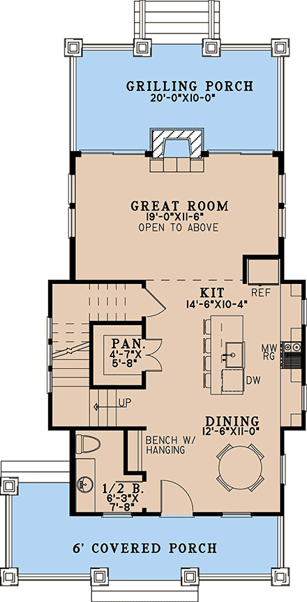 Cabin, Cottage, Country House Plan 100469 with 1 Beds, 2 Baths First Level Plan