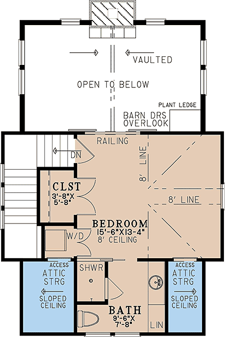 Cabin, Cottage, Country House Plan 100469 with 1 Beds, 2 Baths Second Level Plan