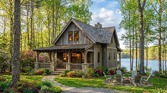 Cabin, Cottage, Country House Plan 100469 with 1 Beds, 2 Baths Elevation