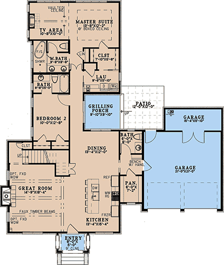 Bungalow, Cottage, European House Plan 100470 with 3 Beds, 4 Baths, 2 Car Garage First Level Plan