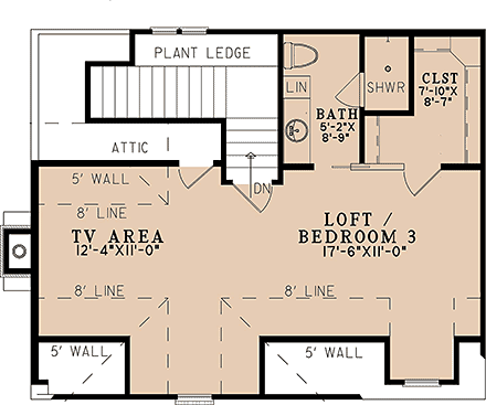 Bungalow, Cottage, European House Plan 100470 with 3 Beds, 4 Baths, 2 Car Garage Second Level Plan