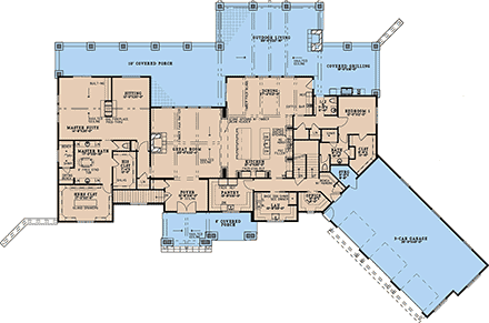 Craftsman, New American House Plan 100471 with 4 Beds, 7 Baths, 6 Car Garage First Level Plan