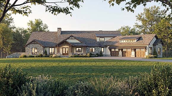 Craftsman, New American House Plan 100471 with 4 Beds, 7 Baths, 6 Car Garage Elevation