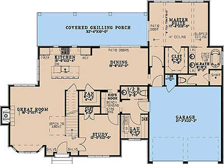 Bungalow, Cottage, European, Tudor House Plan 100473 with 3 Beds, 4 Baths First Level Plan