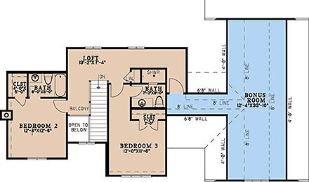 Bungalow, Cottage, European, Tudor House Plan 100473 with 3 Beds, 4 Baths Second Level Plan