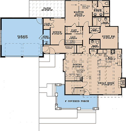 Bungalow, Cottage House Plan 100475 with 4 Beds, 5 Baths, 2 Car Garage First Level Plan