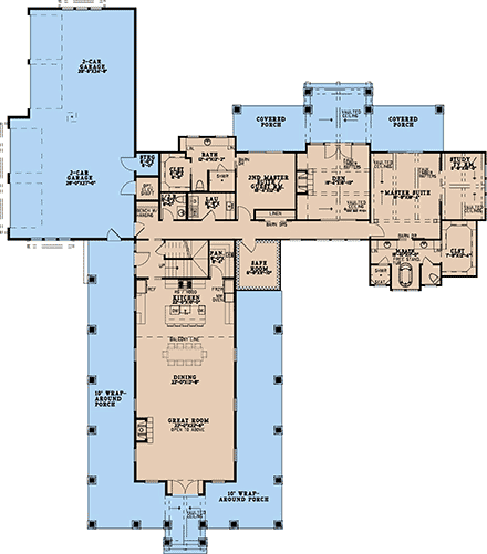 Contemporary, Farmhouse House Plan 100476 with 4 Beds, 5 Baths, 4 Car Garage First Level Plan