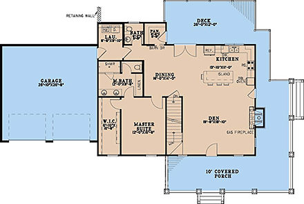 Cabin, Farmhouse House Plan 100477 with 2 Beds, 3 Baths, 2 Car Garage First Level Plan