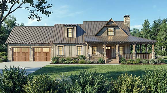 Cabin, Farmhouse House Plan 100477 with 2 Beds, 3 Baths, 2 Car Garage Elevation