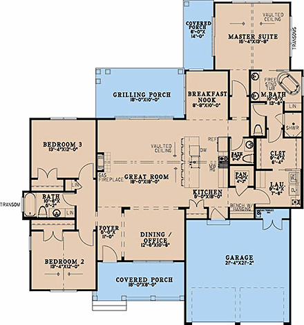 Country, Craftsman, Farmhouse House Plan 100478 with 3 Beds, 3 Baths, 2 Car Garage First Level Plan