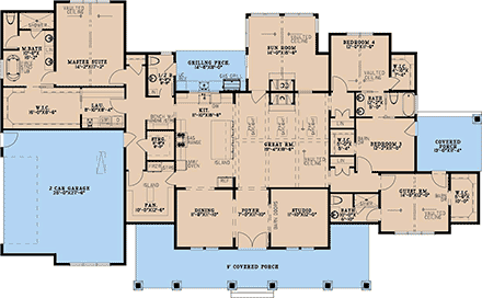 Country, Craftsman, Farmhouse, Southern House Plan 100481 with 4 Beds, 4 Baths, 2 Car Garage First Level Plan