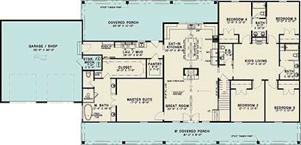 Barndominium, Coastal, Country, Craftsman, Farmhouse House Plan 100484 with 5 Beds, 4 Baths, 2 Car Garage First Level Plan