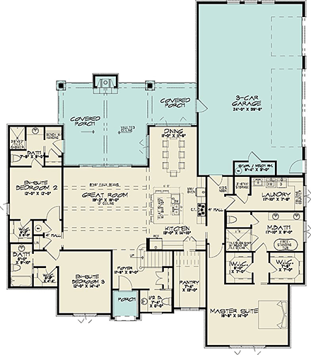 European, French Country, Traditional House Plan 100485 with 3 Beds, 5 Baths, 3 Car Garage First Level Plan