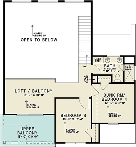 Coastal, Contemporary, Modern House Plan 100486 with 4 Beds, 3 Baths Second Level Plan