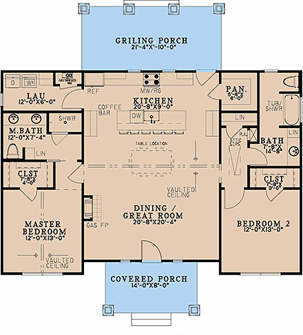 Craftsman, Farmhouse, New American House Plan 100489 with 2 Beds, 2 Baths First Level Plan