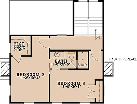 Country, Farmhouse House Plan 100490 with 3 Beds, 3 Baths, 2 Car Garage Second Level Plan