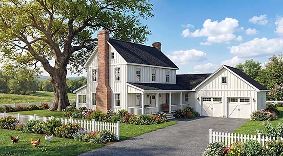 Country, Farmhouse House Plan 100490 with 3 Beds, 3 Baths, 2 Car Garage Elevation