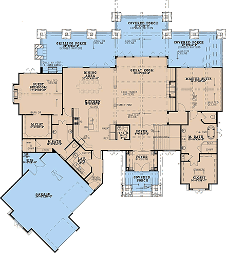 Cabin, Craftsman House Plan 100495 with 5 Beds, 5 Baths, 2 Car Garage First Level Plan