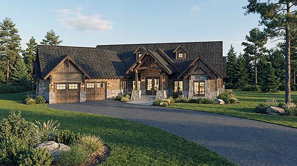 Cabin, Craftsman House Plan 100495 with 5 Beds, 5 Baths, 2 Car Garage Elevation