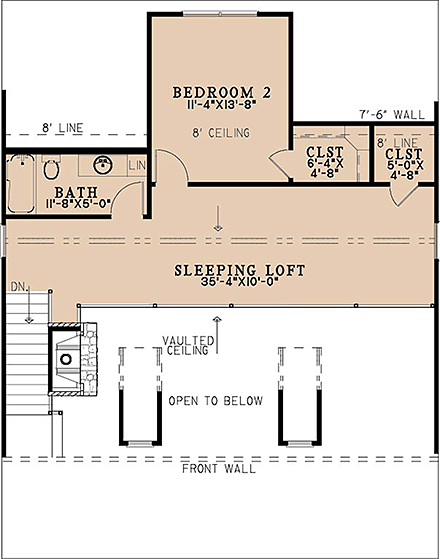 Cottage, Country, Farmhouse House Plan 100496 with 2 Beds, 2 Baths Second Level Plan