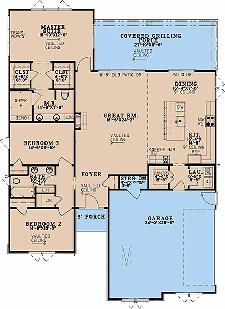 Contemporary, Modern House Plan 100498 with 3 Beds, 2 Baths, 2 Car Garage First Level Plan