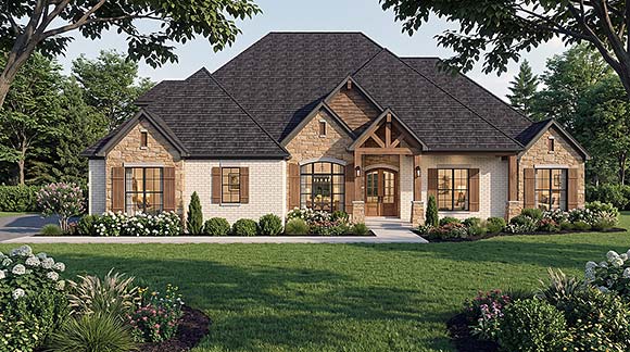 Country, Craftsman, European, French Country, Traditional House Plan 100499 with 4 Beds, 4 Baths, 3 Car Garage Elevation