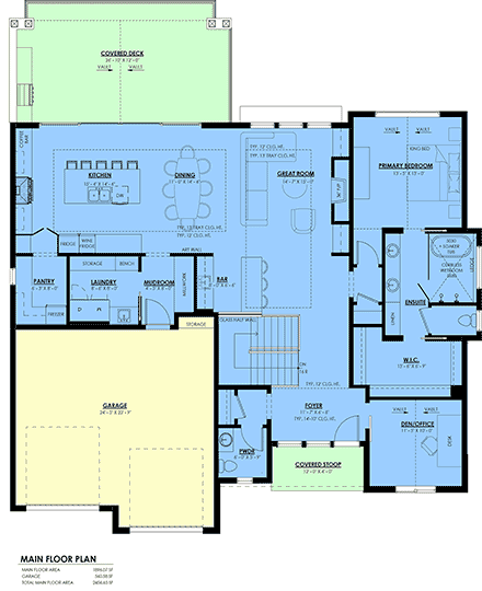 Contemporary, Ranch House Plan 100500 with 4 Beds, 4 Baths, 2 Car Garage First Level Plan